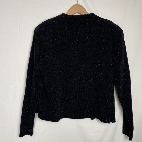 VTG Christopher&Banks Black collared Shimmer Crushed Velvet Button down Sweater - Picture 7 of 7